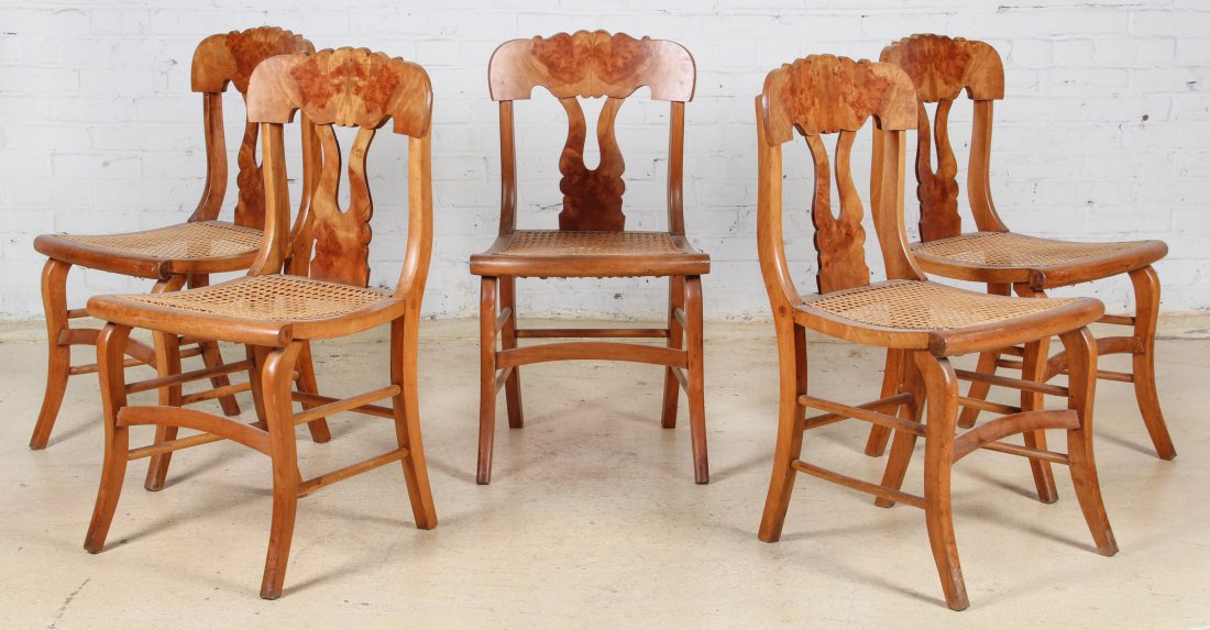 Set of Five Empire Caned Seat Side Chairs: Set of Five Empire Caned Seat Side Chairs Size: 33.5 x 18 x 17 inches.