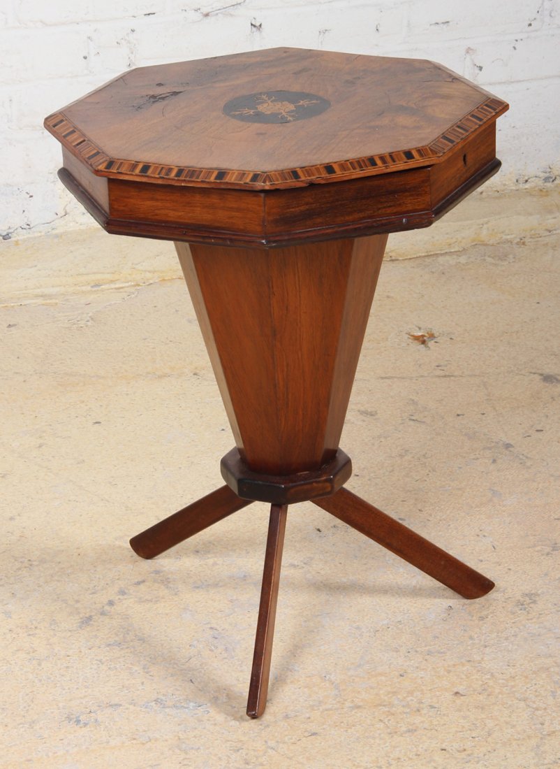 Sewing Table with Inlay: Wood Sewing Table with Inlay. Size: 22 x 19 x 17 inches.