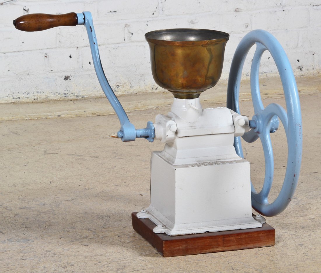 Peugeot Freres Antique Painted Grinder: Peugeot Freres Antique Painted Grinder. Size: 21 x 17 x 17 inches.