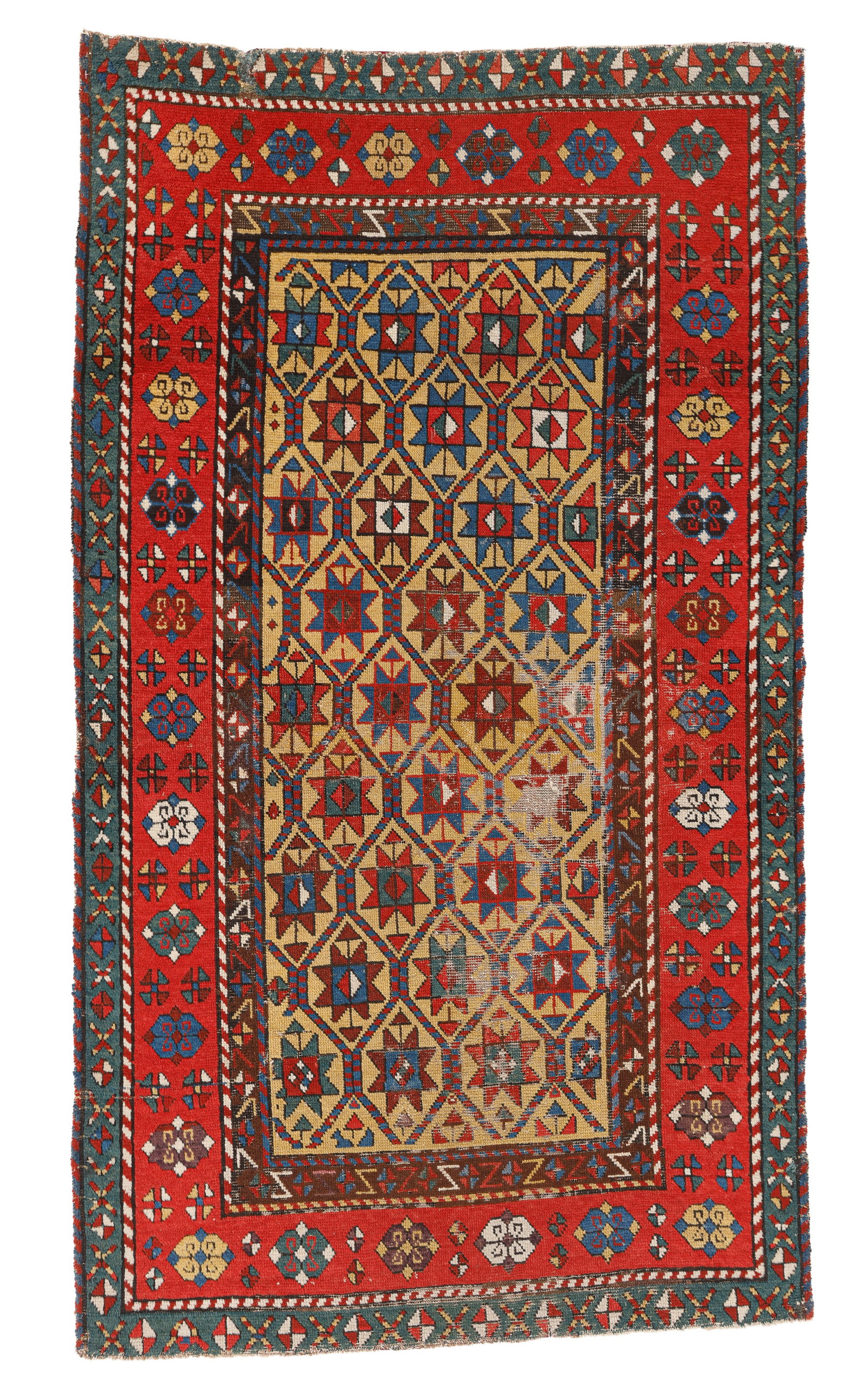 Kazak Rug, Caucasus, Ca. 1875, 3'2'' x 5'5'': Kazak Rug, Caucasus, Ca. 1875, 3'2'' x 5'5'' (97 x 165 cm). Weight: 5 lbs. Material: wool pile, wool warp, wool weft.