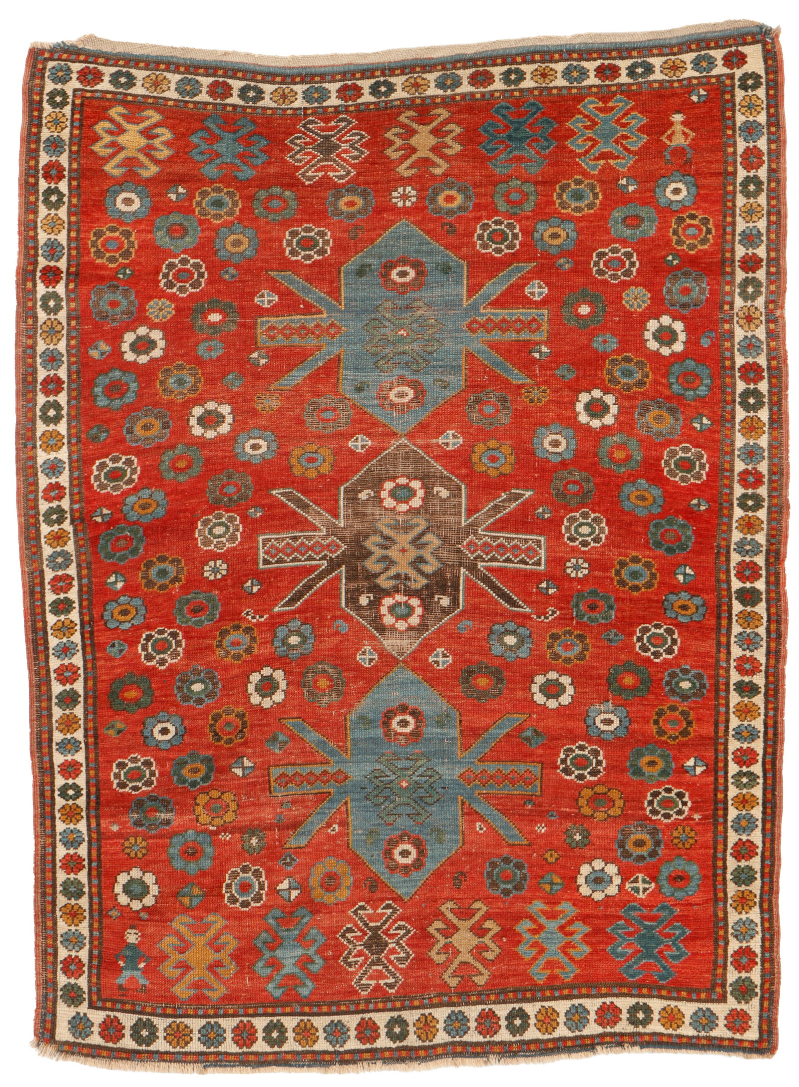 Kazak Rug, Caucasus, Ca. 1875, 4'2'' x 5'7'' (1 of 4)