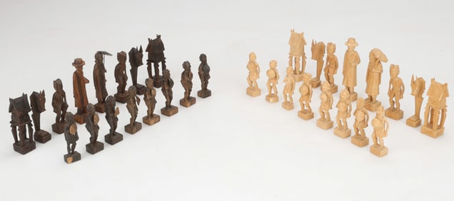 Malagasy (African/Africa) Wood Chess Set, Circa 1960s