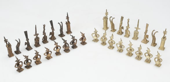 Mali (African/Africa) Bronze Chess Set, Circa 1960s