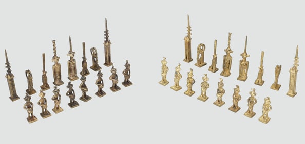 Mali (African/Africa) Bronze Chess Set, Circa 1960s