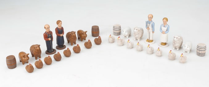 Lynn Welsh Ceramic Farmyard Chess Set (American) Published