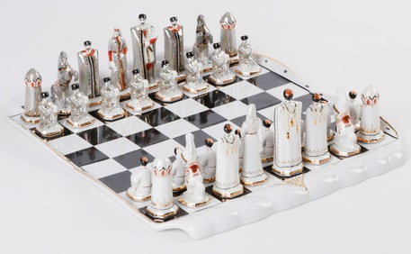 Kislovodsk Porcelain Chess Set w/ Board (Russian/Soviet)