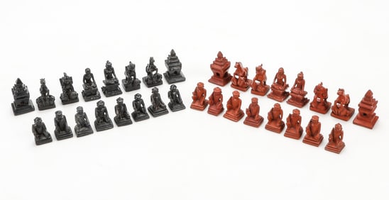 Burmese Wood Chess Set, Circa 20th C.