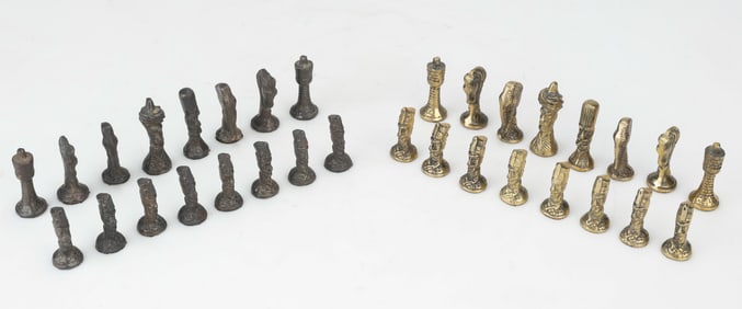 Brass & Bronze Ottoman Chess Set, Late 19th C.