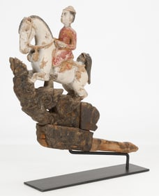 Antique Burmese or Thai Horse And Rider, Circa Mid-20th C.