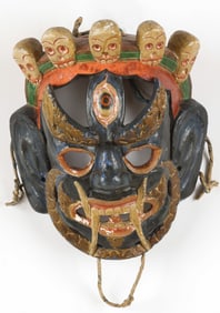 Black Mahakala Carved Wood Mask, Tibet or Bhutan