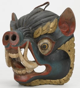 Tibet Wild Boar Ritual Wood Mask, Phag Gochen, Mid-20th C.