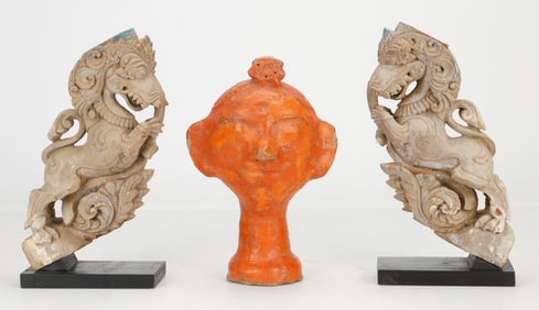 2 Vintage Indian Architectural Brackets And a Ganguar Bust