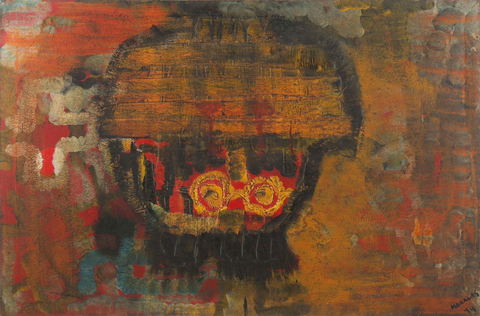 Attrib. Armando Morales (Nicaraguan, Nicaragua), Dated 1974: Attributed to Armando Morales (Nicaraguan/Nicaragua, 1927-2011) Untitled Abstract, dated 1974, oil painting on canvas, 32.5'' x 50''/ 83 x 127 cm. Unframed. This work is signed lower right. A second s