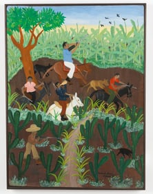 Ernst Prophete (Haitian/Haiti) Hunting, Folk Art Painting