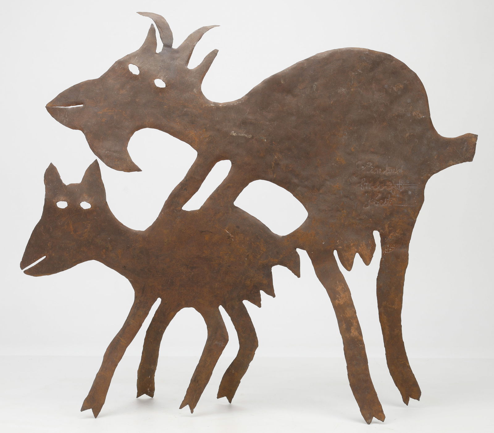 Georges Liautaud (Haitian/Haiti) Goats, Circa 1970's: Georges Liautaud (Haitian/Croix-des-Boquets, 1899-1992) Goats, circa 1970's, recycled oil drum metal, 28'' x 34'' (71 x 86 cm). Georges Liautaud was the originator and master of metal sculpture from d