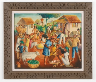 Wilson Bigaud (Haitian/Haiti) Market Scene, Dated 1956