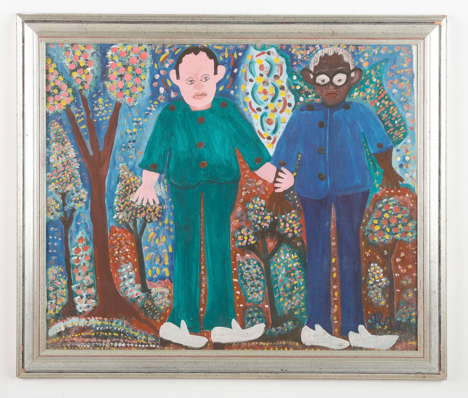 Gerard Fortune (Haitian/Haiti) Gerard with Selden Rodman: Gerard Fortune (Haitian, 1925-2019) Self-Portrait (Gerard) with Selden Rodman, circa 1980's, oil on masonite, 29.25'' x 35.5''/ 74 x 90 cm. Framed: 35'' x 41.25''/ 89 x 105 cm. A self-portrait with th