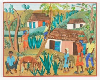 Pierre-Joseph Valcin (Haitian/Haiti) Village Scene, C. 1974