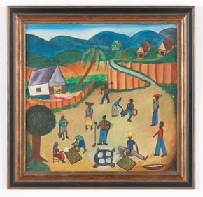 Edwin Phillpotts (Haitian/Haiti) Village, Circa 1950's