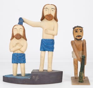 2 Vintage Folk Art Wood Sculptures (Polish/Poland)