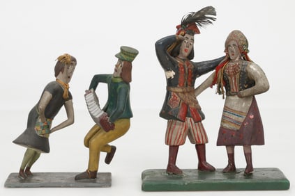 2 Vintage Folk Carved Figural Musical/Dancing Groups (Polish/Poland)