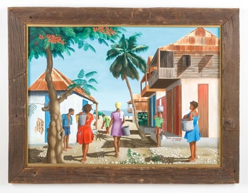 Franck Louissaint (Haitian/Haiti) Town Scene, 1972