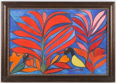 Toussaint St. Pierre (Haitian/Haiti) Two Birds with Red Plants