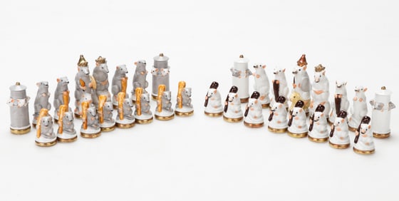 Porcelain (German/Germany) Chess Set, Mice vs. Mice, Early 1930s