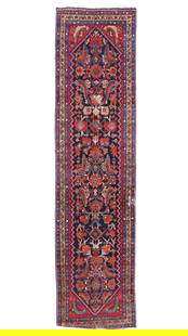 Blue Mahal Runner, Persia, Mid 20th C., 3'3'' x 12'11'': Blue Mahal Runner, Persia, Mid 20th C., 3'3'' x 12'11'' (99 x 394 cm). Weight: 23 lbs. Material: wool pile, cotton warp, cotton weft.