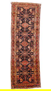 Blue Hamadan Rug, Persia, Mid/Late 20th C., 3'7'' x 10'7'': Blue Hamadan Rug, Persia, Mid/Late 20th C., 3'7'' x 10'7'' (109 x 323 cm). Weight: 26 lbs. Material: wool pile, cotton warp, cotton weft.