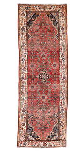 Hamadan Rug, Persia, Mid 20th C., 3'6'' x 10'2'': Hamadan Rug, Persia, Mid 20th C., 3'6'' x 10'2'' (107 x 310 cm). Weight: 20 lbs. Material: wool pile, cotton warp, cotton weft.
