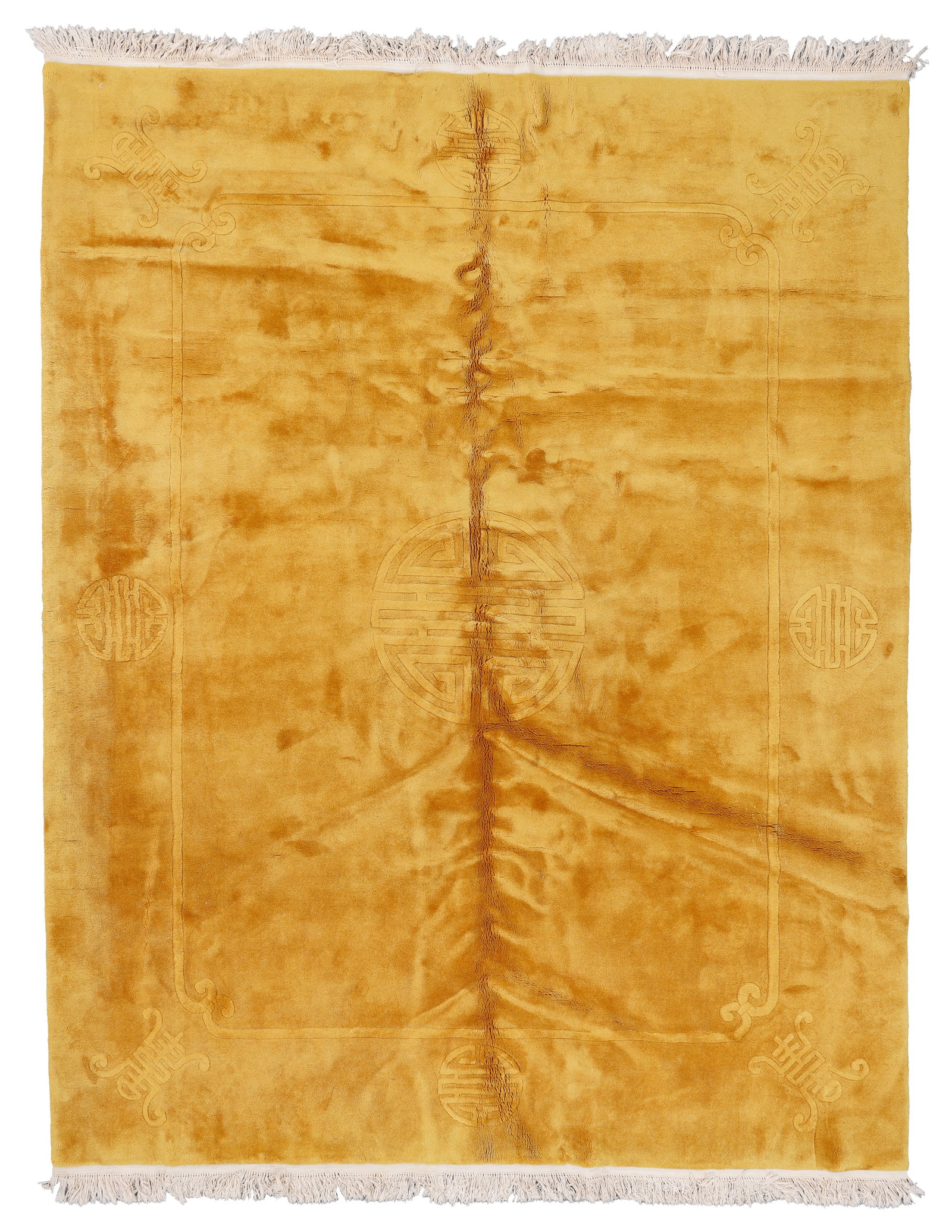 Chinese Art Deco Rug, China, Mid 20th C., 8'0'' x 10'2'': Chinese Art Deco Rug, China, Mid 20th C., 8'0'' x 10'2'' (244 x 310 cm). Weight: 86 lbs. Material: wool pile, cotton warp, cotton weft.
