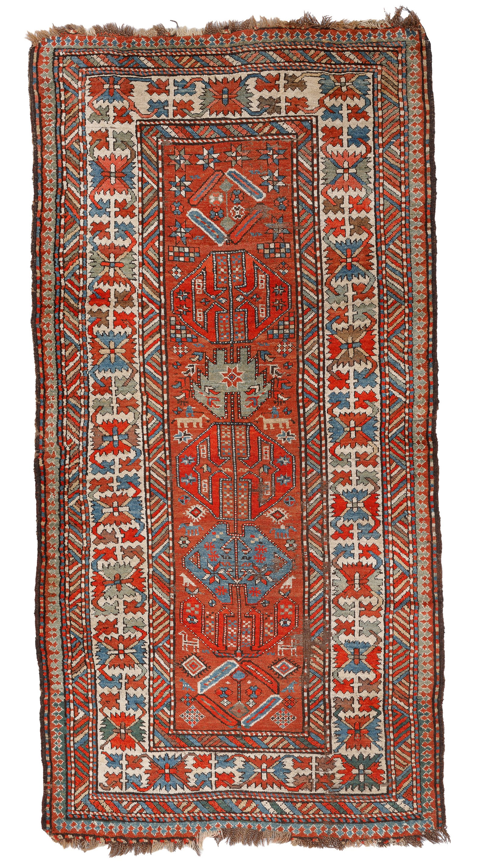 Kazak Rug, Caucasus, Ca. 1900, 4'0'' x 8'2'': Kazak Rug, Caucasus, Ca. 1900, 4'0'' x 8'2'' (122 x 249 cm). Weight: 12 lbs. Material: wool pile, wool warp, wool weft.