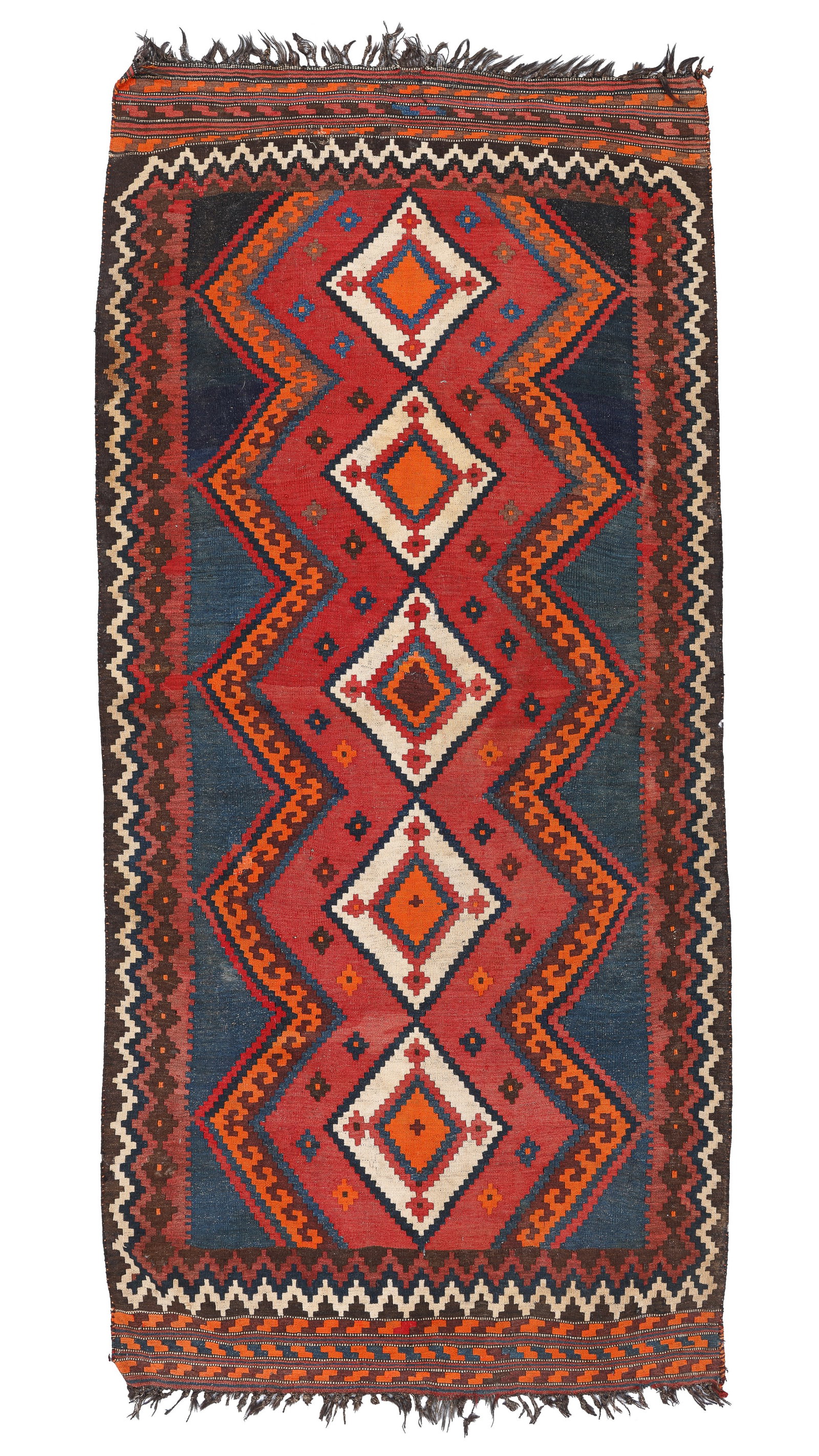 Gashgai Kilim, Persia, Early/Mid 20th C., 4'7'' x 9'7'': Gashgai Kilim, Persia, Early/Mid 20th C., 4'7'' x 9'7'' (140 x 292 cm). Weight: 15 lbs. Material: wool surface, wool warp.
