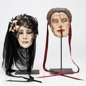 2 Hand Made Paper Mache Masks