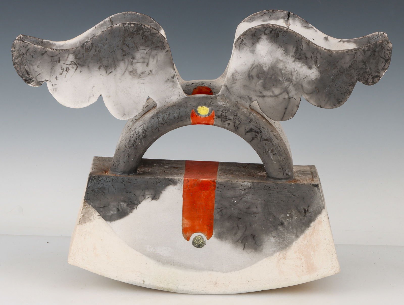 Donna Nicholas (1938-2024) "Angel Rocker II", 1970: Donna Nicholas (American, 1938-2024) "Angel Rocker II", 1970, ceramic sculpture, signed, dated and titled. Size: 14'' x 19'' x 5.5'' (36 x 48 x 14 cm). Provenance: The Robert L. Pfannebecker Collectio