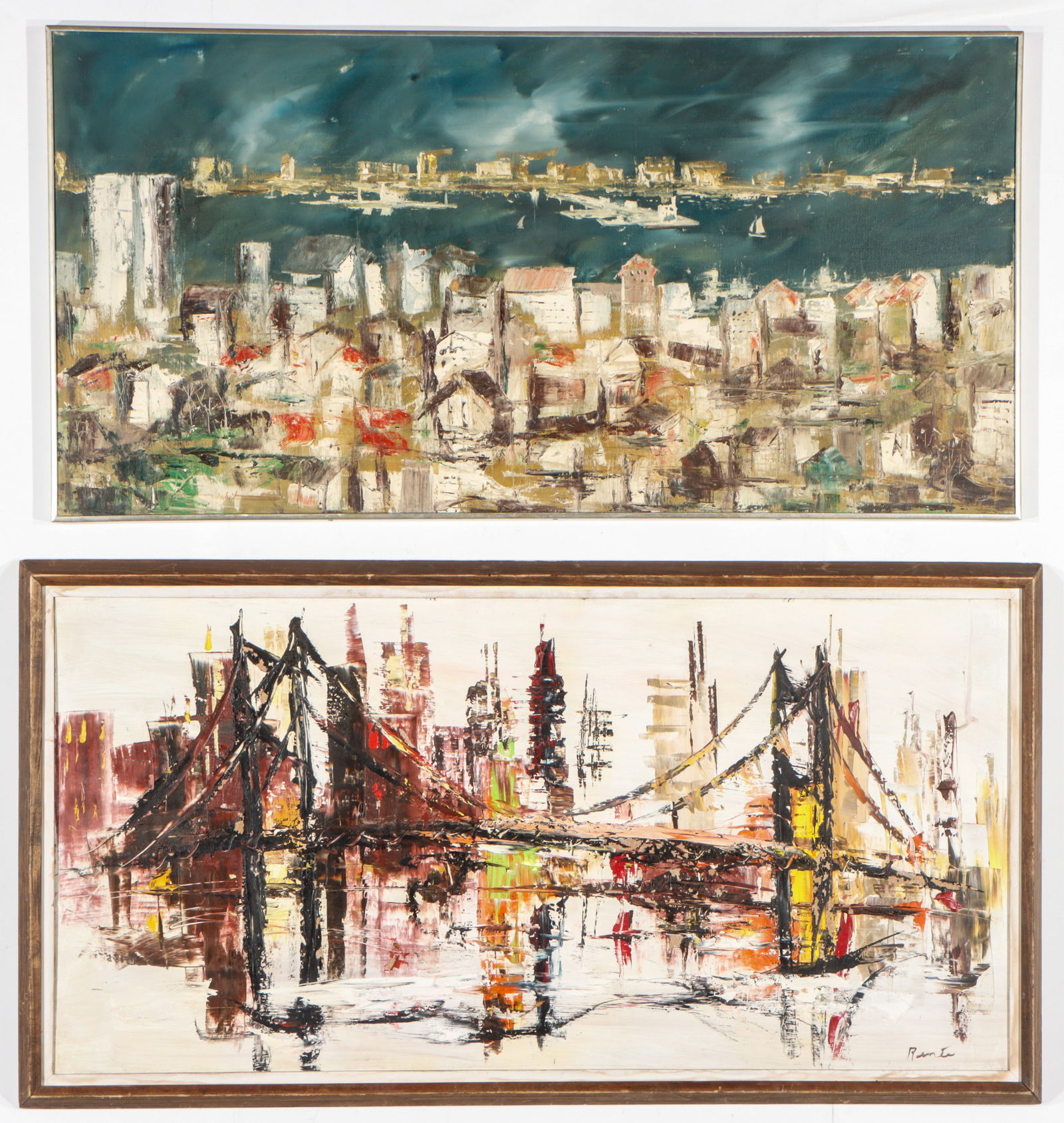 Two Mid-Century Abstract Cityscape Paintings (1 of 6)