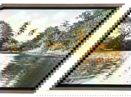 Jose Perdomo Garcia (Cuban, b. 1961): Jose Perdomo Garcia (Cuban, b. 1961) Untitled (Photorealistic Cuban Lake), oil on canvas, signed. Framed. Size: 15.25'' x 22'', 39 x 56 cm (stretcher); 17.5'' x 24'', 44 x 61 cm (frame).