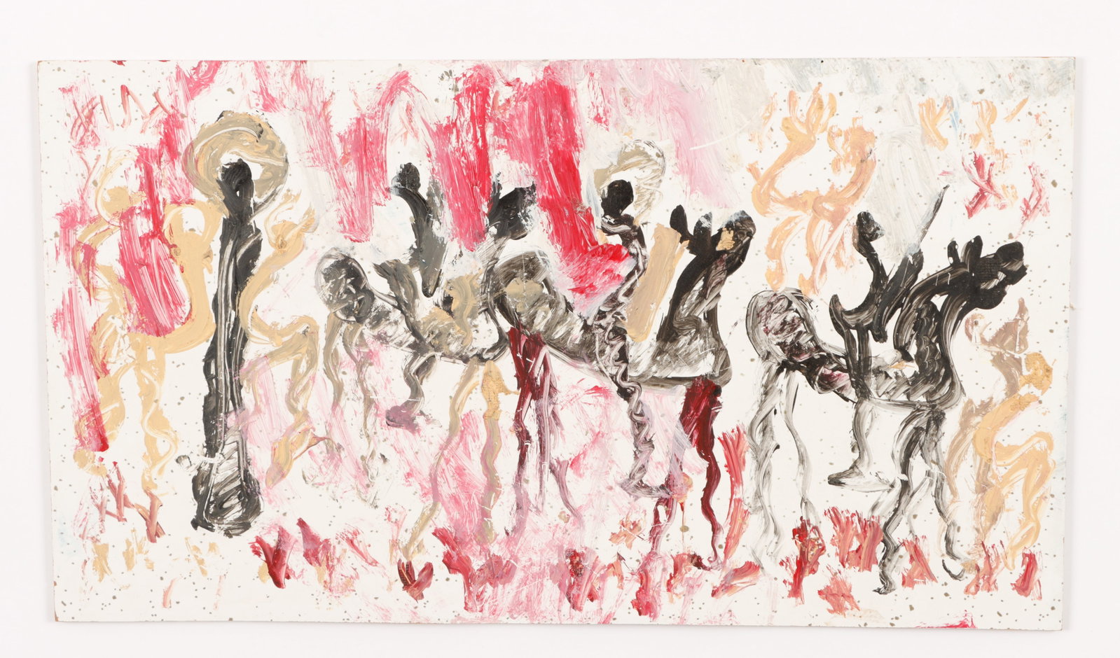 Purvis Young (American, 1943-2010): Purvis Young (American, 1943-2010) Mixed media painting on board, unsigned. Unframed. Size: 12'' x 21.5'' (30 x 55 cm).