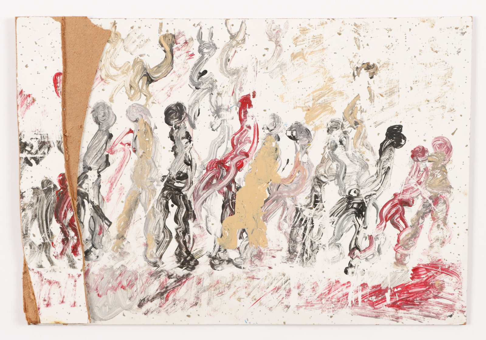 Purvis Young (American, 1943-2010): Purvis Young (American, 1943-2010) Mixed media painting on board, unsigned. Unframed. Size: 12'' x 17.5'' (30 x 44 cm).