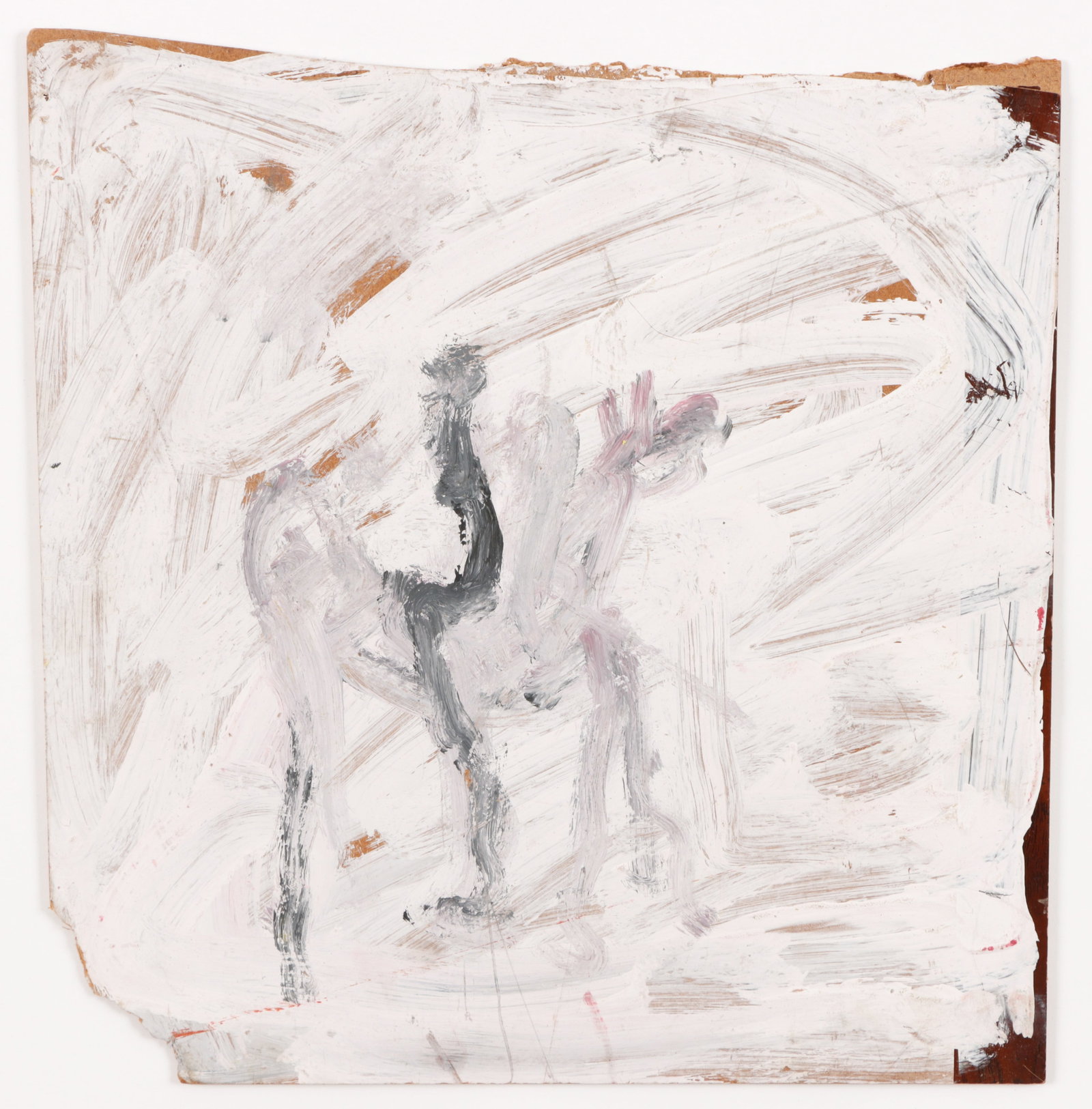 Purvis Young (American, 1943-2010): Purvis Young (American, 1943-2010) Mixed media painting on masonite board, unsigned. Unframed. Size: 14'' x 13'' (36 x 33 cm).