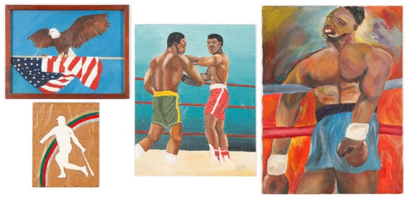 4 Folk Art Sporting Paintings