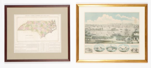 Two Framed Maps of North Carolina and Philadelphia