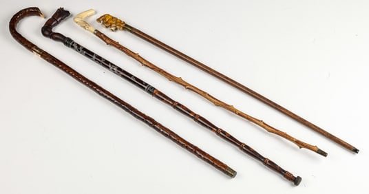 4 Antique Walking Sticks / Canes
