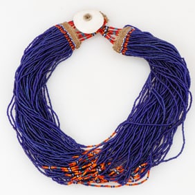 Konyak Naga Navy Fine "Royal" Style Glass Trade Bead Necklace, 26"