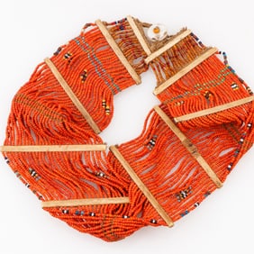 Konyak Festival Orange Glass Trade Bead Belt, Early-Mid 20th C