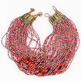 Konyak Naga Multicolor Glass Trade Bead Necklace, 20"