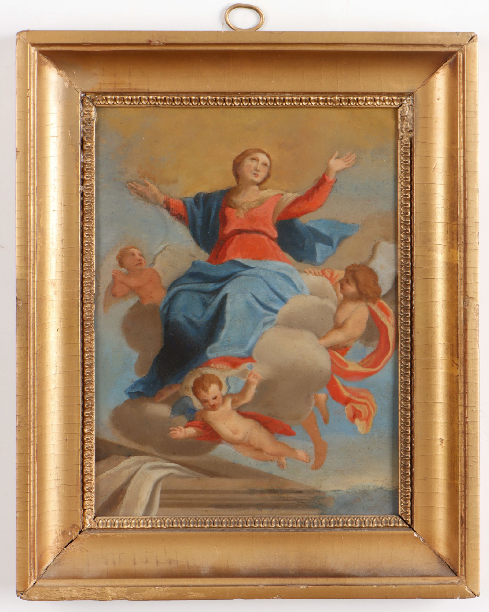 Antique Spanish Colonial Retablo on Copper Of The Ascension of The Virgin, (1 of 2)