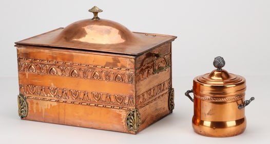 Edwardian Lidded Copper Coal Bin And Copper Humidor