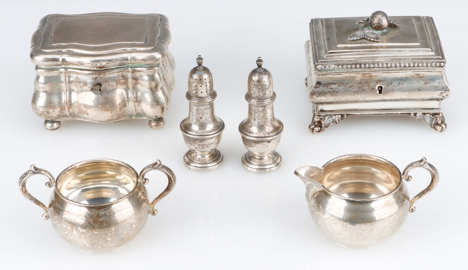 Gorham Sterling Silver Sugar And Creamer, With Tea Caddies and Casters, 6 Items (1 of 5)
